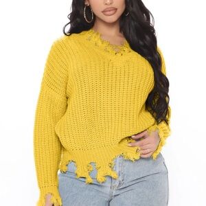 Yellow Distressed Knit Sweater